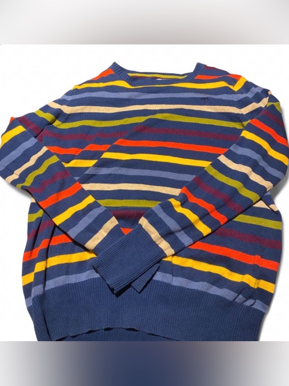 Izod Men's Striped Crewneck Sweater in Navy with Multicolor Stripes